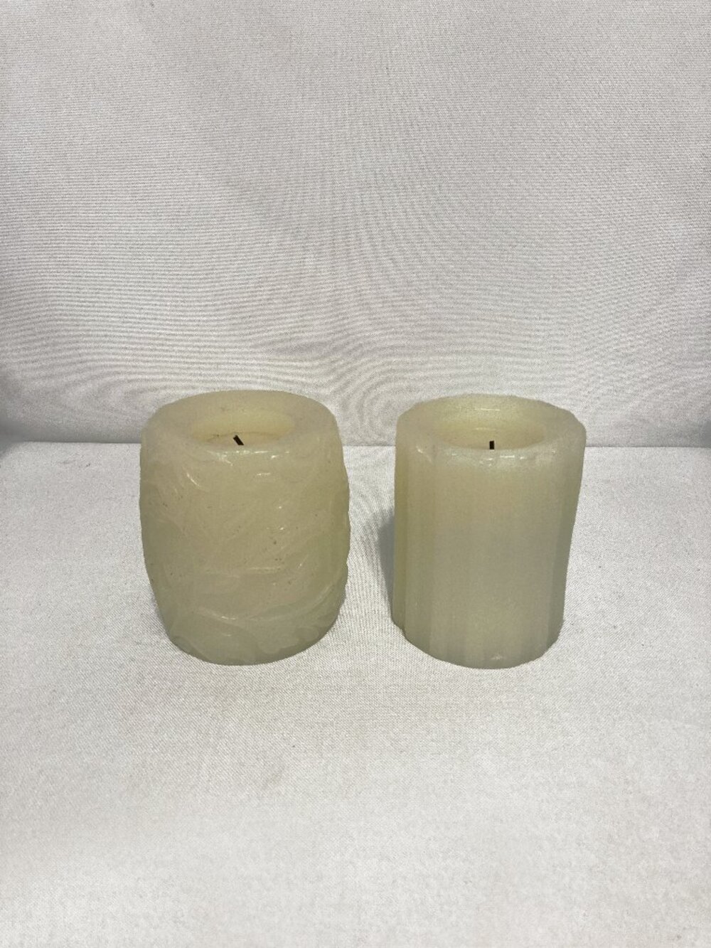 Pair of Battery Operated Flickering Impressions Carved Candles 4" Tall